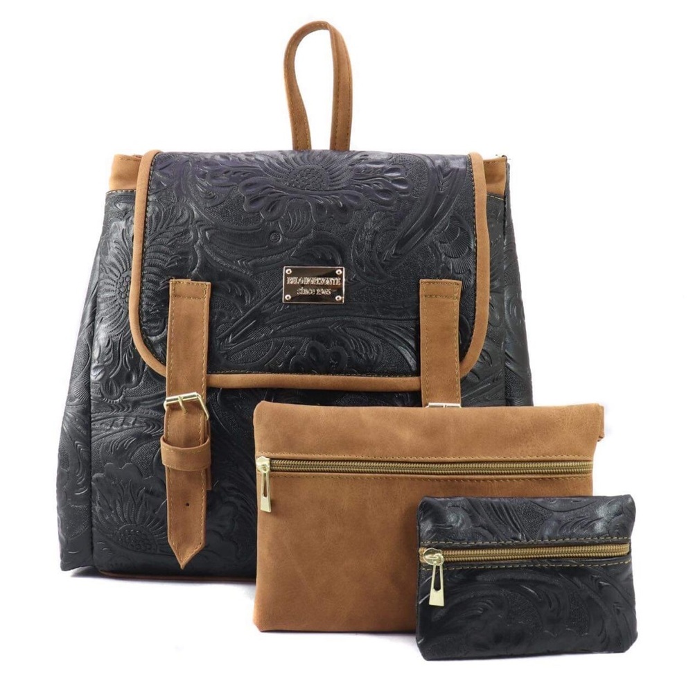 Backpack mochi combo 3 in 1 backpack cosmetic bag and coin purse black and brown